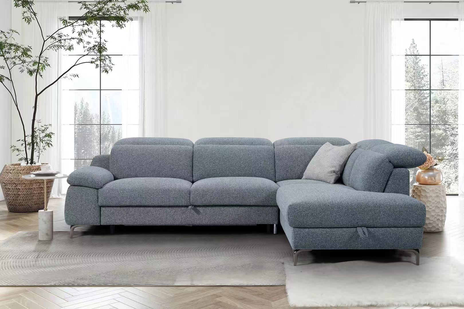 3-in-1 Convertible Sofa Bed with 2 Storage Chaise Loungers and 4 Pillows