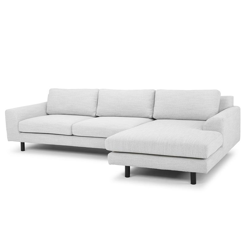 Sonia 3 Seater Right Fabric Sofa in Light Texture Grey - Black legs