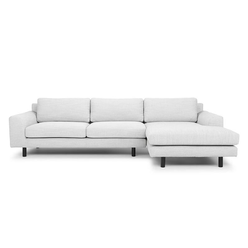 Sonia 3 Seater Right Fabric Sofa in Light Texture Grey - Black legs