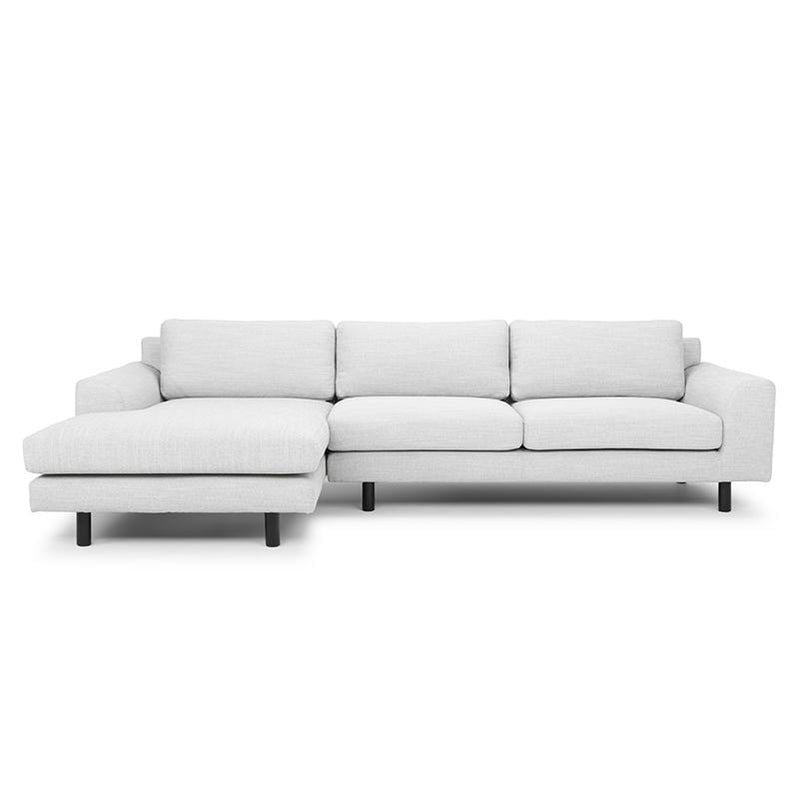 Sonia 3 Seater Left Chaise Fabric Sofa in Light Texture Grey - Black legs