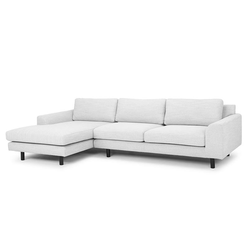 Sonia 3 Seater Left Chaise Fabric Sofa in Light Texture Grey - Black legs